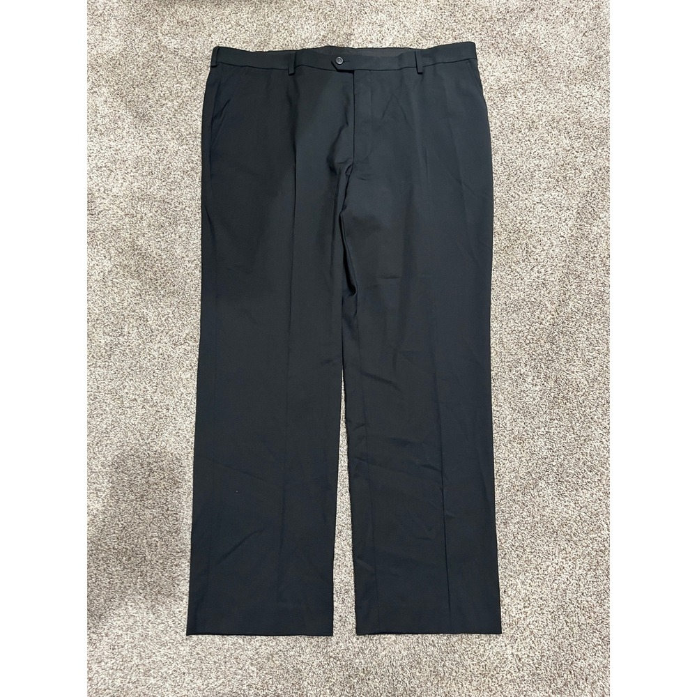 Stafford CoolMax EcoMade Mens Dress Pants Black Classic Fit 44x32 Adjustec NEW